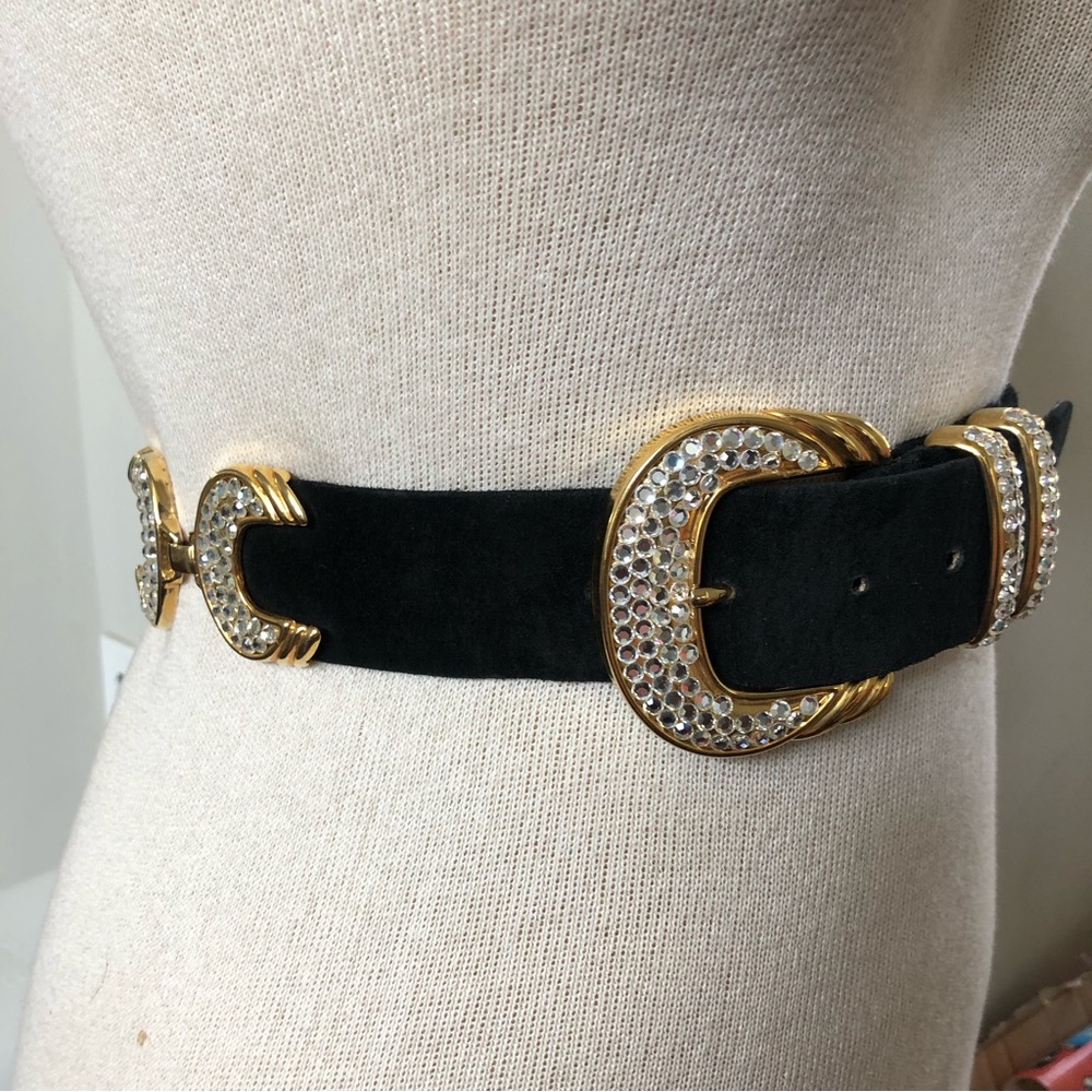 Vintage Cache Rhinestone Embellished Suede Leather Belt